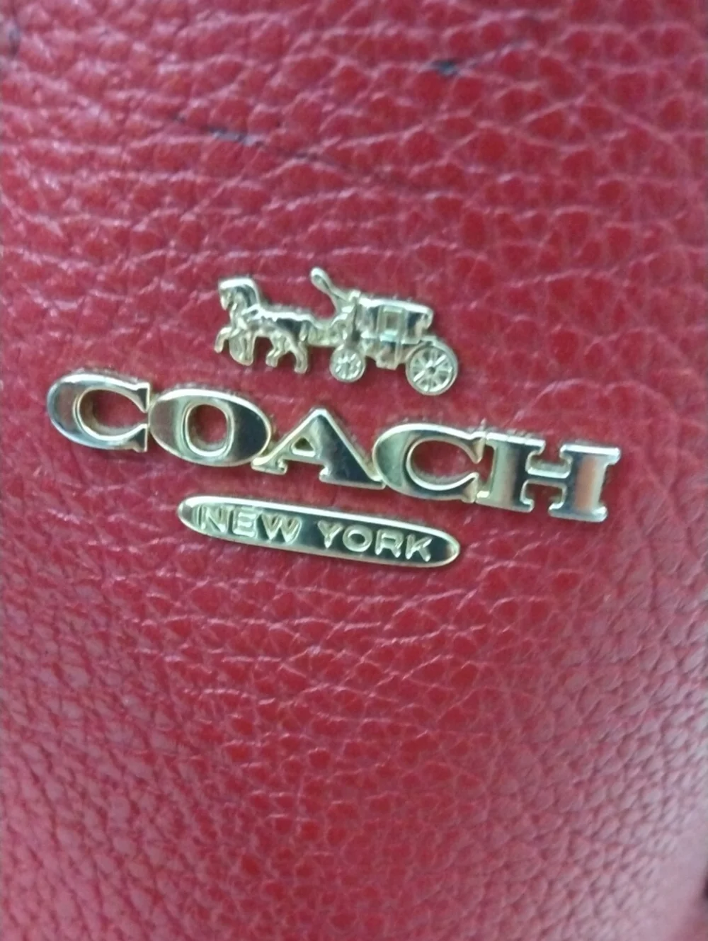 Coach Red Pebbled Leather Purse with Gold Logo